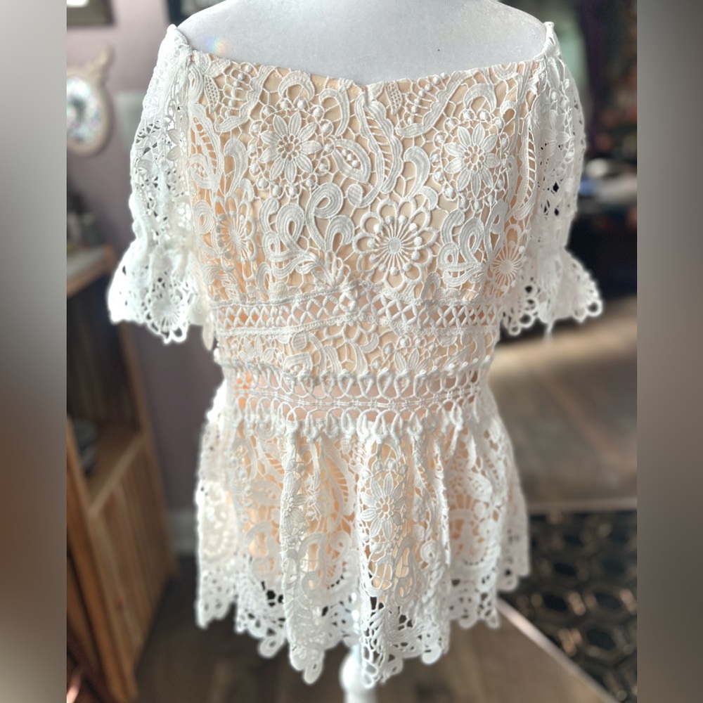 White & Cream Crochet Lace Top